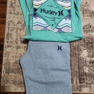 Hurley Teal Graphic Long Sleeve Top with Light Blue Heather Joggers